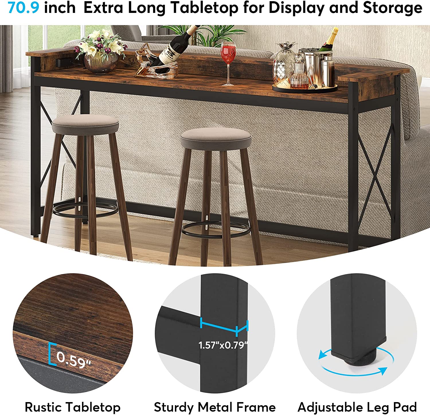 Console Table, 70.9" Sofa Table with Outlets and USB Ports Tribesigns